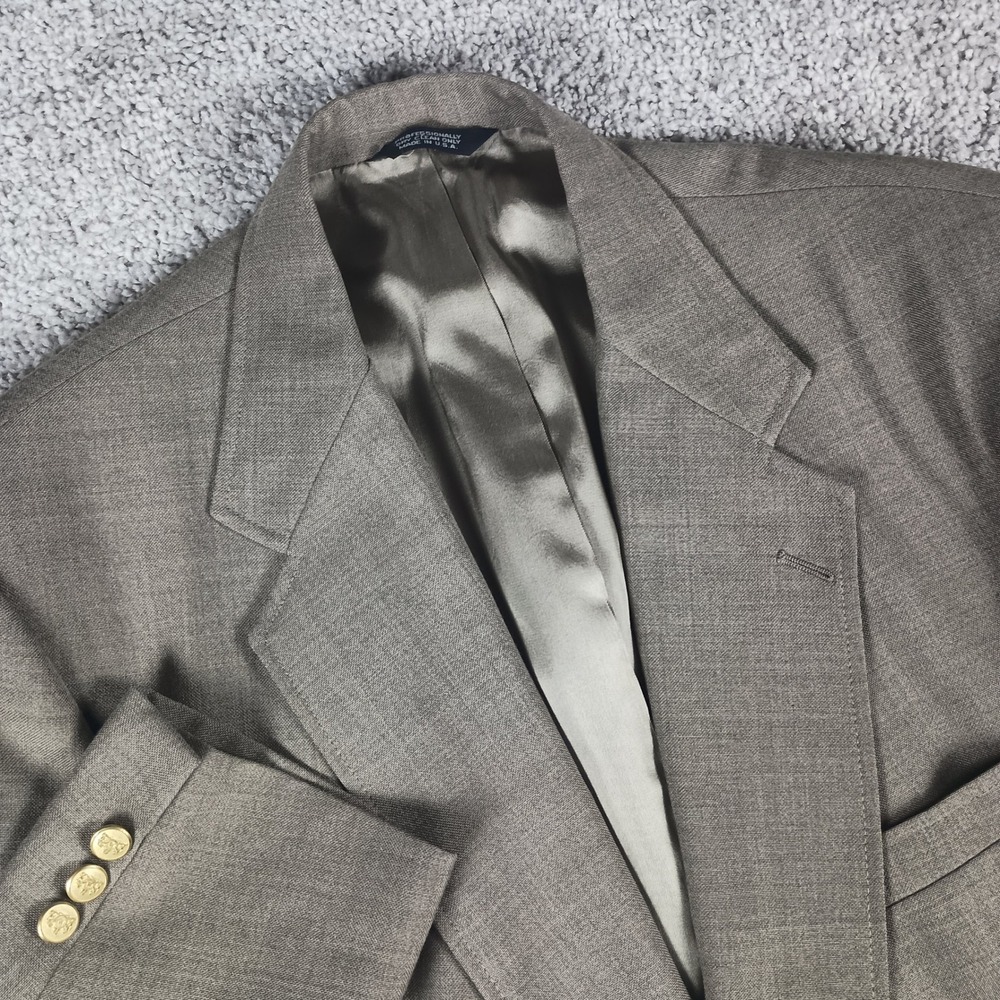 Vintage Stafford Blazer 46L Mens Brown Worsted Wool Blend Gold Button USA Made